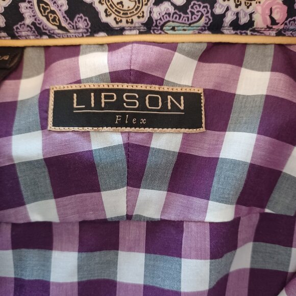 Jack Lipson Signature Shirt  Flip Cuff Paisley Plaid Eclectic Size: 16.5 - Picture 6 of 10